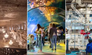Podziemna kopalnia soli z żyrandolami, tunel w akwarium i interaktywna instalacja z rurami – to świetne atrakcje dla dzieci pod dachem.