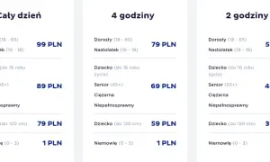 Suntago Warszawa cennik: bilety całodniowe, 4-godzinne i 2-godzinne dla dorosłych, nastolatków, dzieci, seniorów, ciężarnych i niepełnosprawnych.